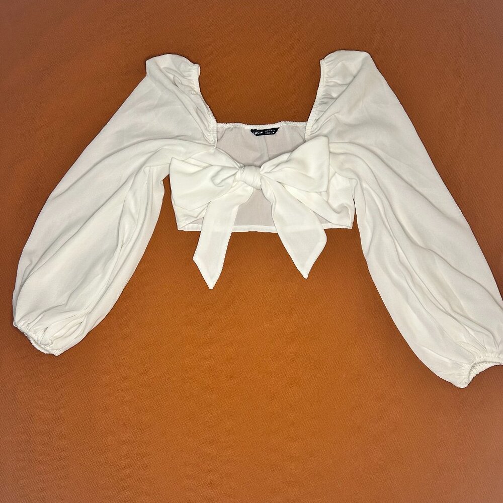 SHEIN White Bell Sleeve Sheer Crop Top WOMENS SMALL